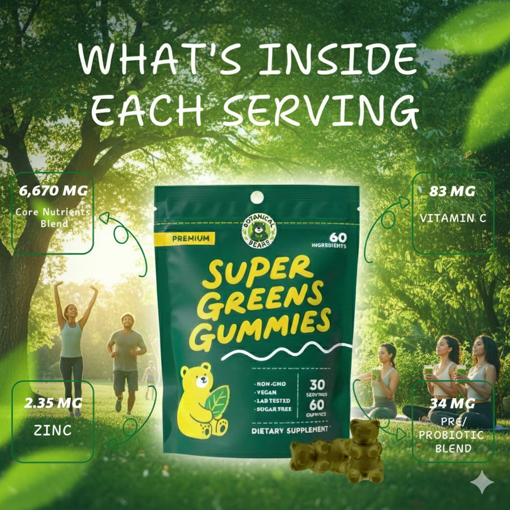 Botanical Bears Organic Super Greens Gummies - Delicious Nutritional Boost!